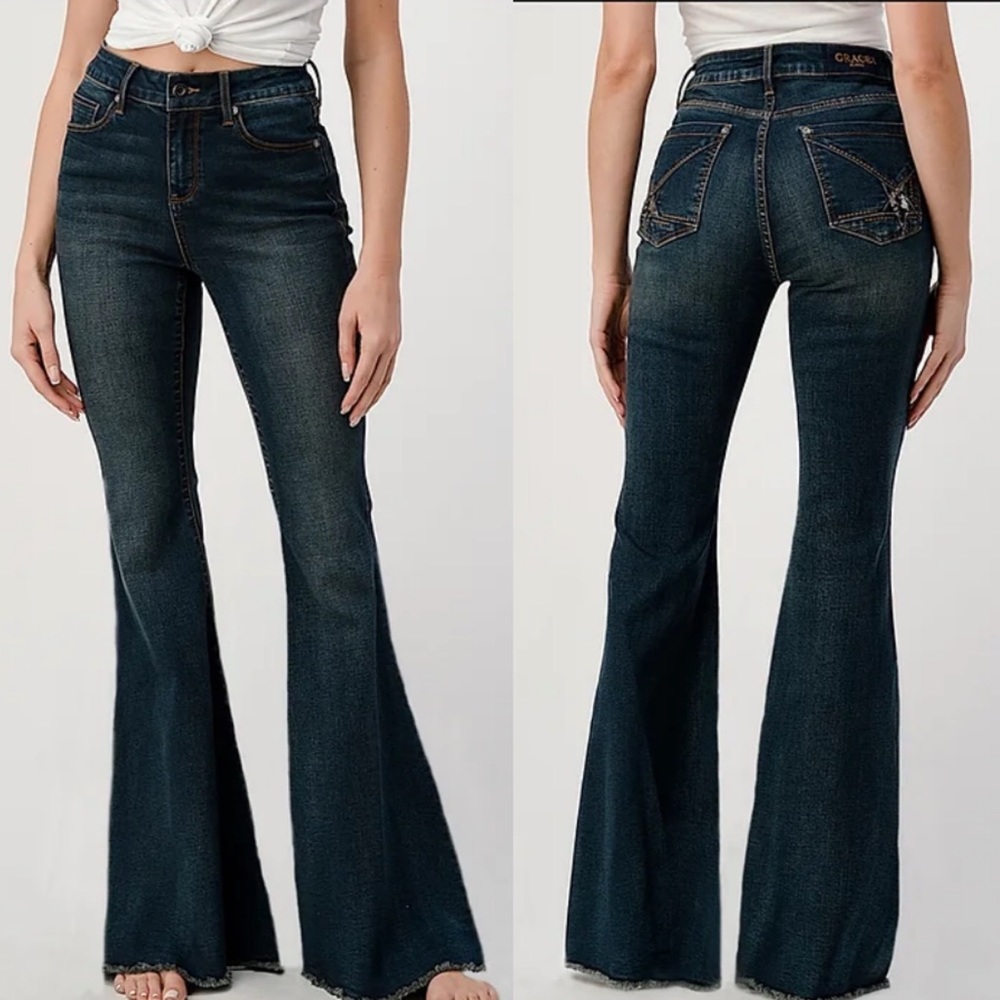 Grace in LA High Waist Star Sequins Flare Jeans 33